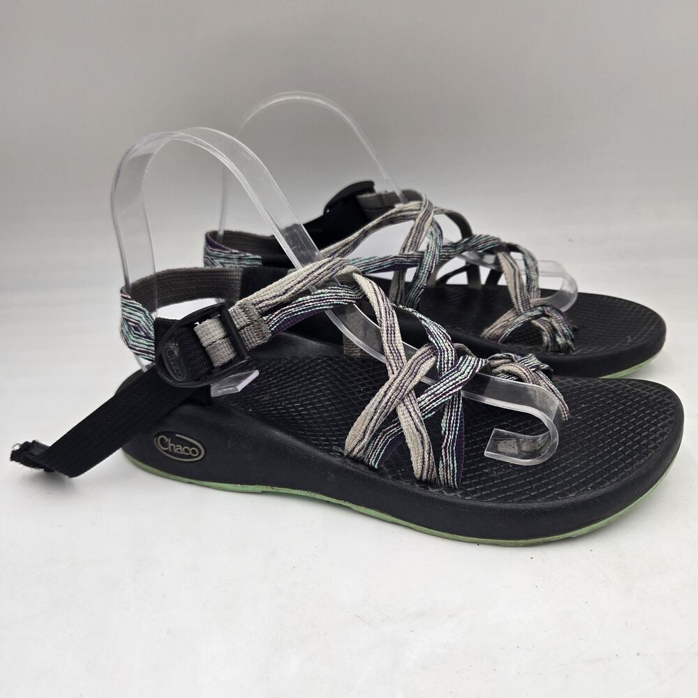 Chaco Sandals Women’s Size 8 Black And Green Strappy Hiking Beach Toe Strap